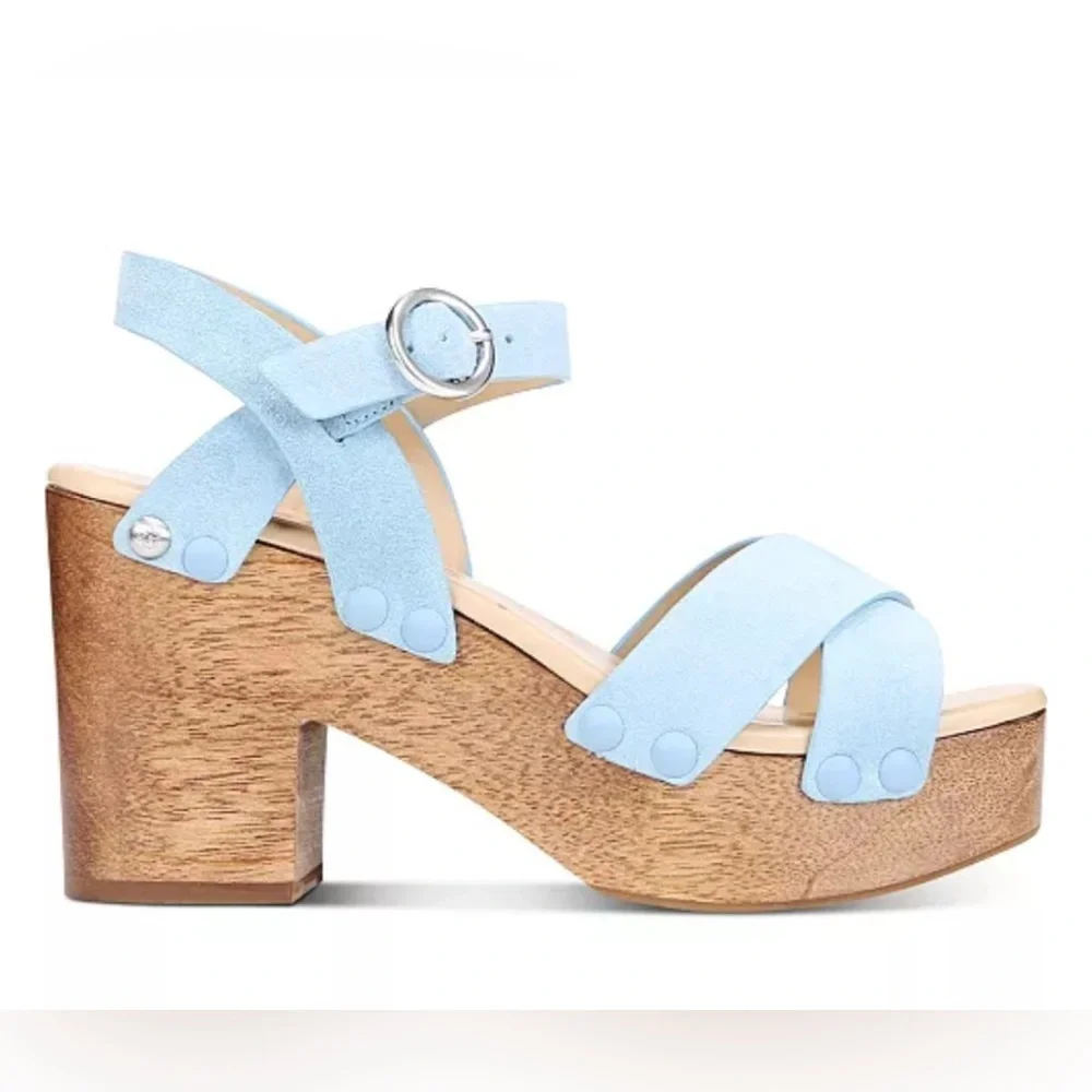 SAM EDELMAN JOSEFINE PLATFORM WEDGE BLUE SANDALS 7.5